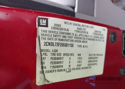 2006 Chevrolet Equinox Lt from USA, damaged, VIN 2CNDL73F266081158